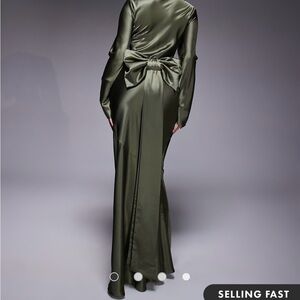 ASOS Olive Satin Long Sleeve Dress